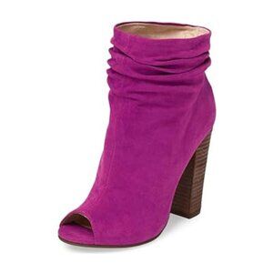 FSJ Purple Peep Toe Slouch Ankle Boots Chunky Stacked Heels Party Prom Shoes